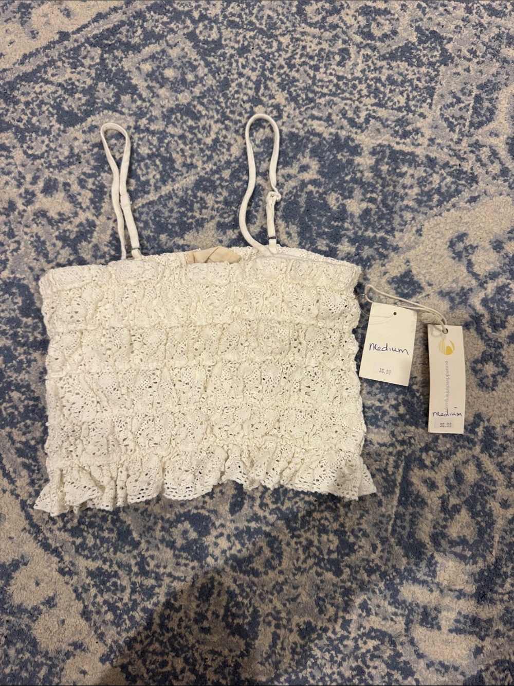 Ocean Drive White Lace Smocked Cami